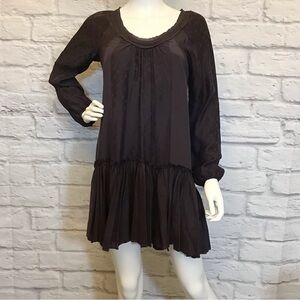 Rebecca Taylor 2 Silk Babydoll Flutter A Line Dress Eggplant Purple Flowy